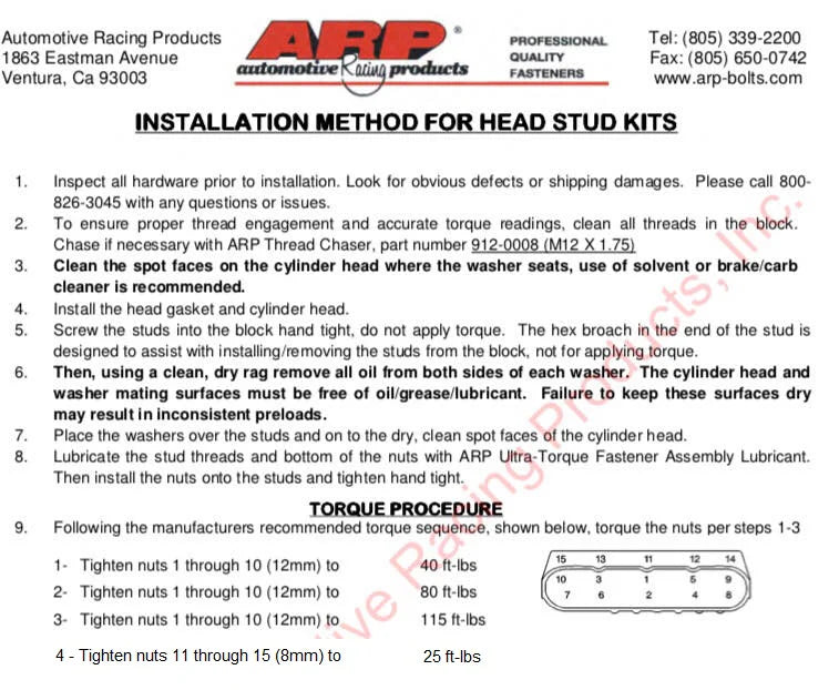 ARP Kong Ls9 Head Studs
